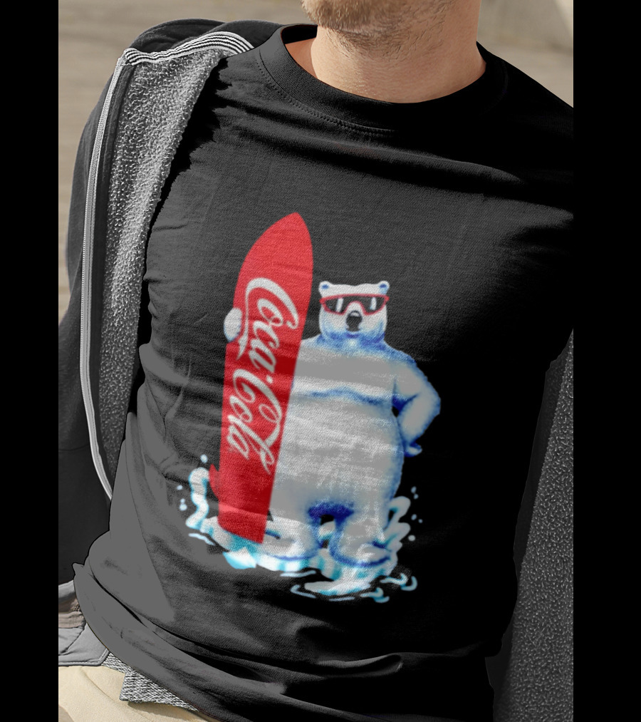 1995 Coca Cola Polar Bear Surfboard Sunglasses T-Shirt
