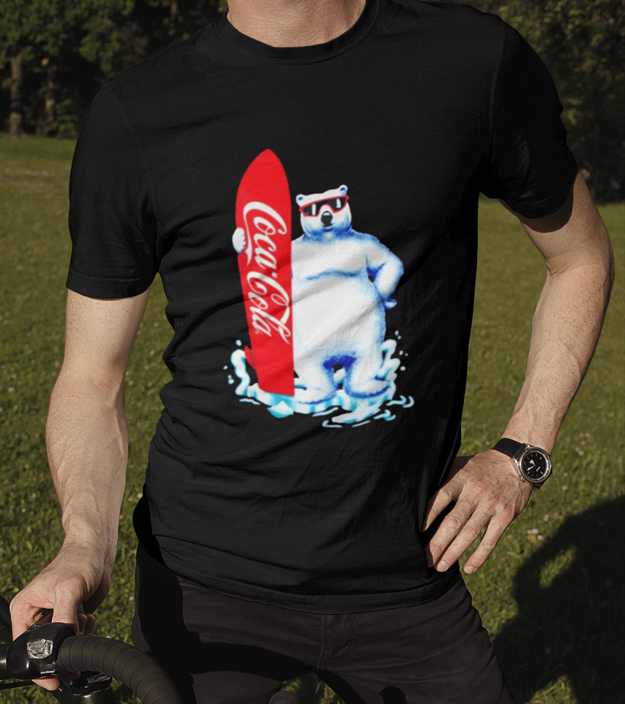 1995 Coca Cola Polar Bear Surfboard Sunglasses T-Shirt