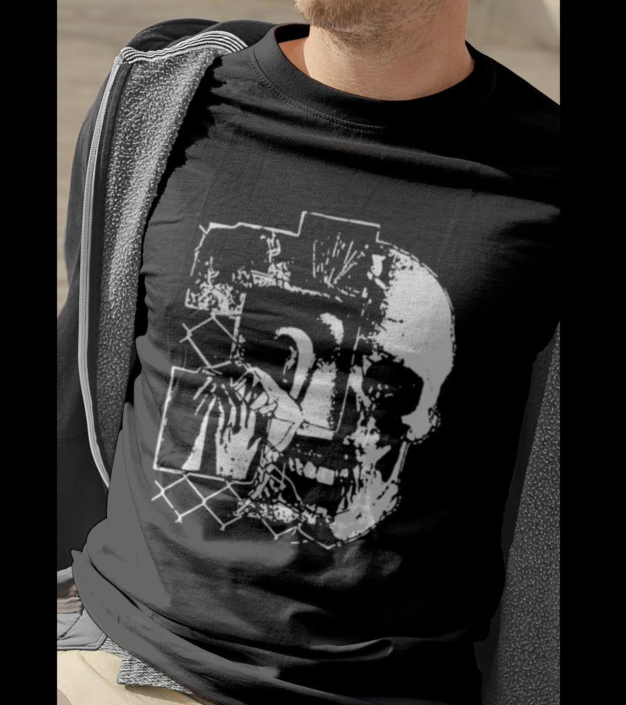 Harms Way Chain Link Skull 2026 Distorted Surreal White Design With Fence T-Shirt
