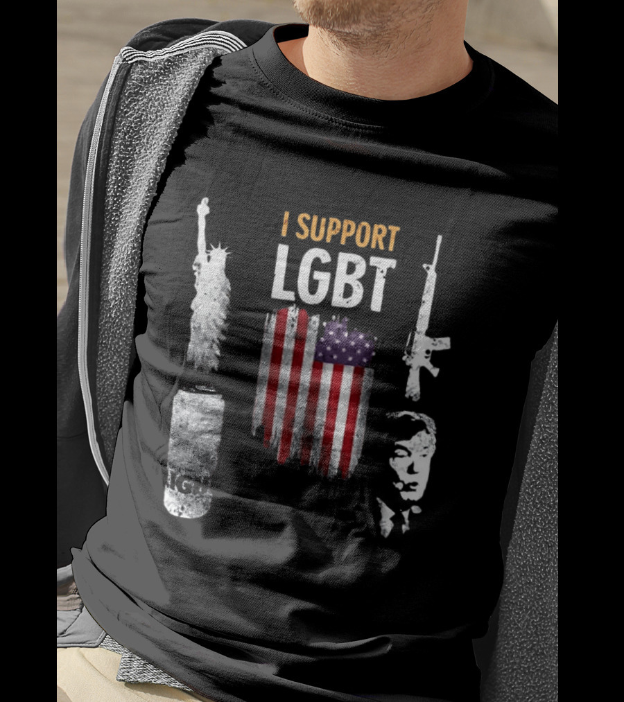 I Support LGBT Liberty Guns Beer Trump USA Flag Sarcastic T-Shirt