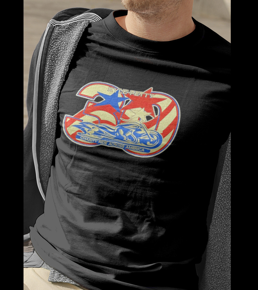 Kyle Petty 30th Anniversary Charity Ride Across America Motorcycle Stars Stripes T-Shirt