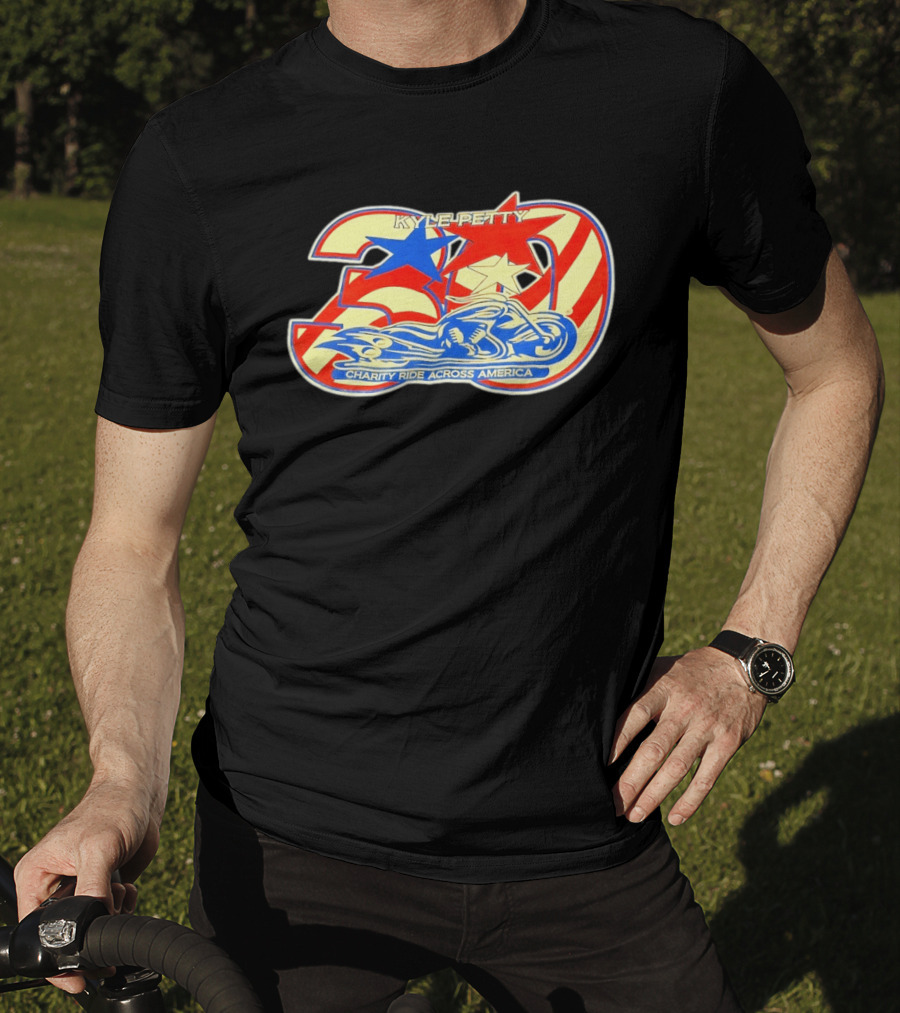 Kyle Petty 30th Anniversary Charity Ride Across America Motorcycle Stars Stripes T-Shirt