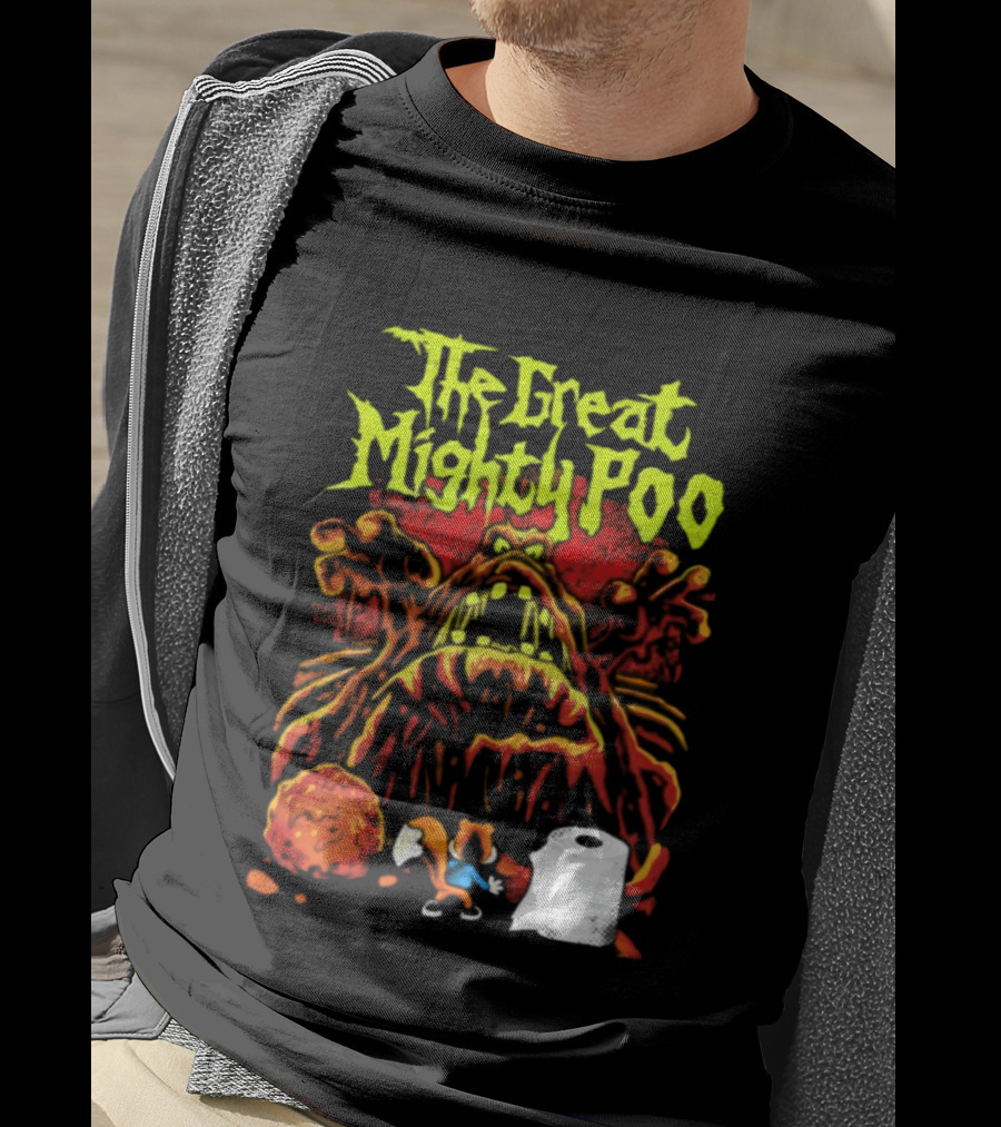 The Great Mighty Poo Animated Character With Toilet Paper And Cookie T-Shirt