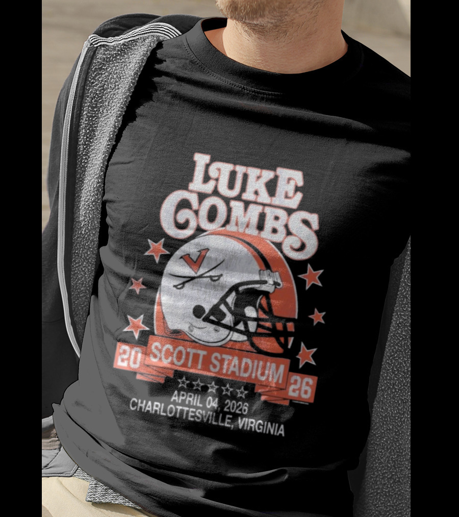 Luke Combs 2026 Scott Stadium Charlottesville Virginia April 04 Event With Helmet Stars T-Shirt