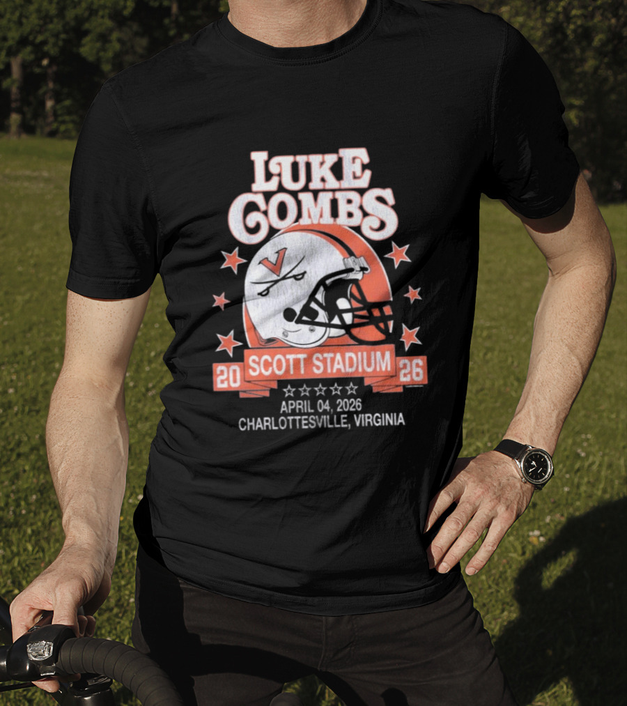 Luke Combs 2026 Scott Stadium Charlottesville Virginia April 04 Event With Helmet Stars T-Shirt