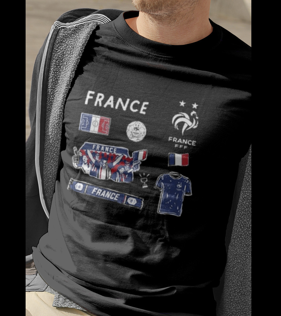 France National Team Youth Navy Cotton Pullover Soccer Fans Tricolor FFF Rooster Stars T-Shirt