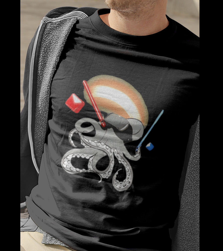 VR Headset Octopus With Red Blue Lightsabers T-Shirt