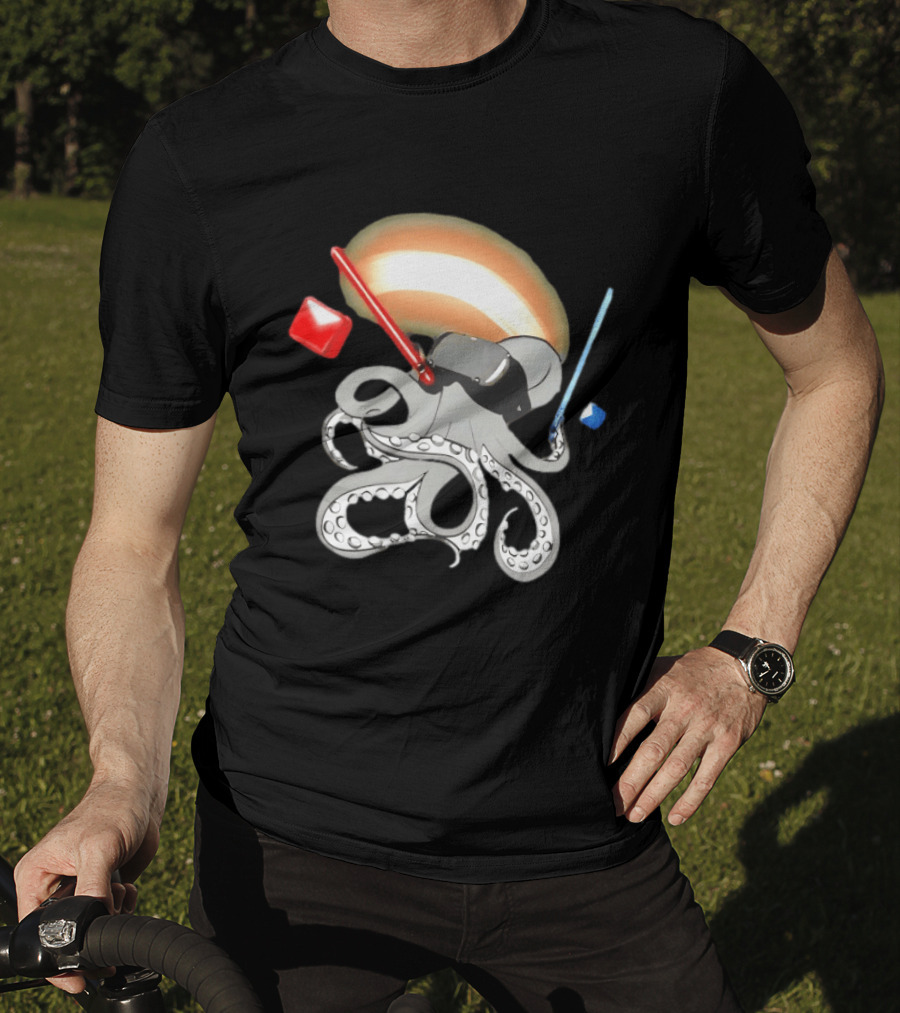 VR Headset Octopus With Red Blue Lightsabers T-Shirt
