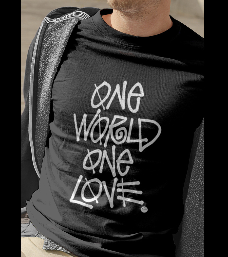 One World One Love Graffiti Style Message T-Shirt