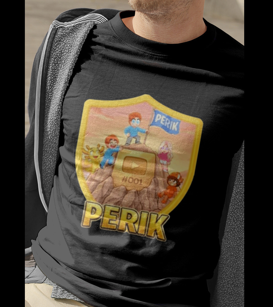 Perik 3 Års Black 001 Shield Badge YouTube Button Cartoon Characters T-Shirt