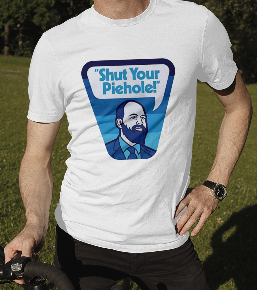 Shut Your Piehole Speech Bubble Blue Suit Beard T-Shirt