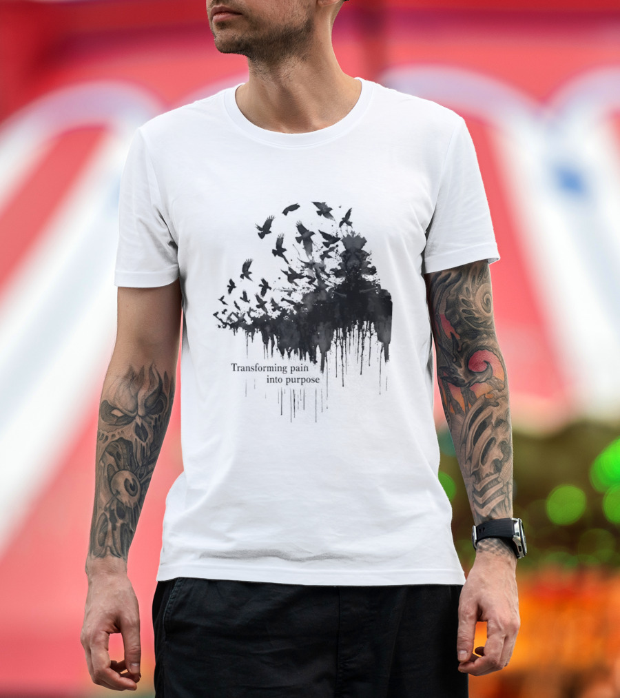 Transforming Pain Into Purpose Motivational Tree Art With Birds In Flight Symbolizing Growth And Healing T-Shirt