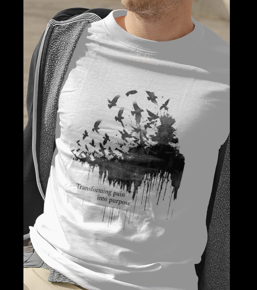 Transforming Pain Into Purpose Motivational Tree Art With Birds In Flight Symbolizing Growth And Healing T-Shirt