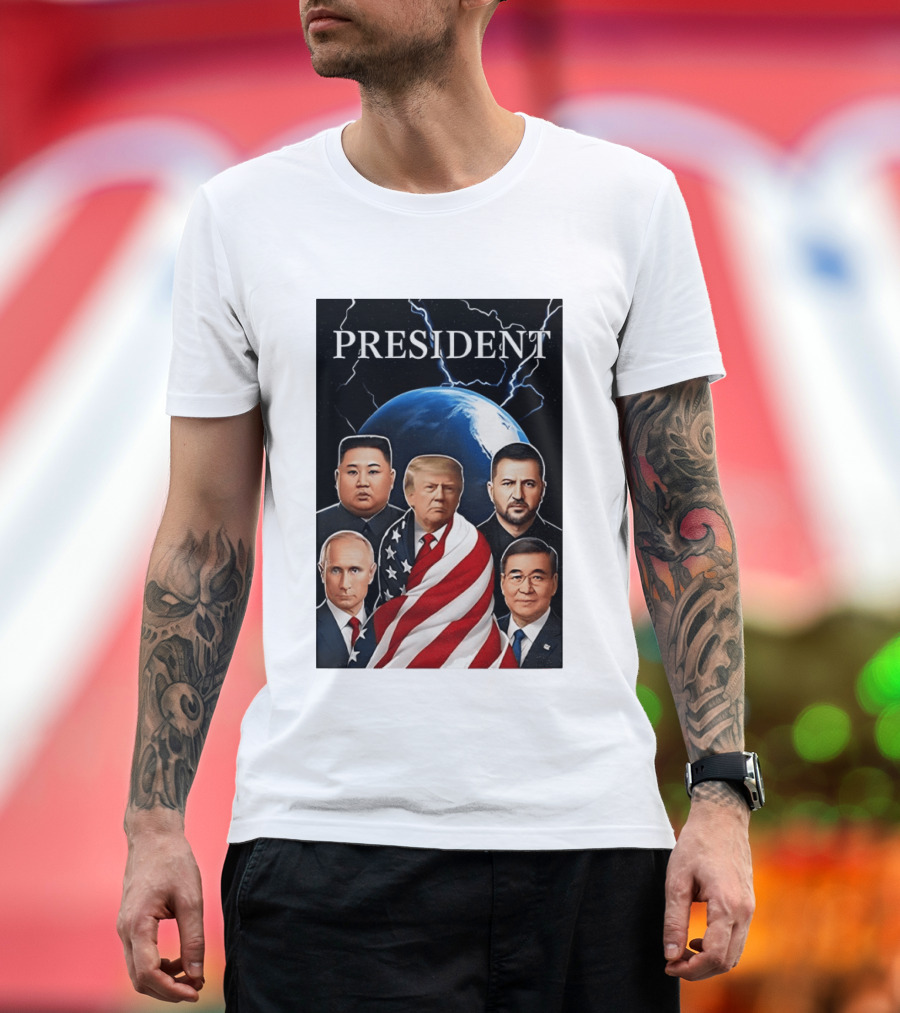 Presidents Trump Putin Zelenskyy Kim Jong Un Xi Jinping Global Leaders Earth Lightning T-Shirt