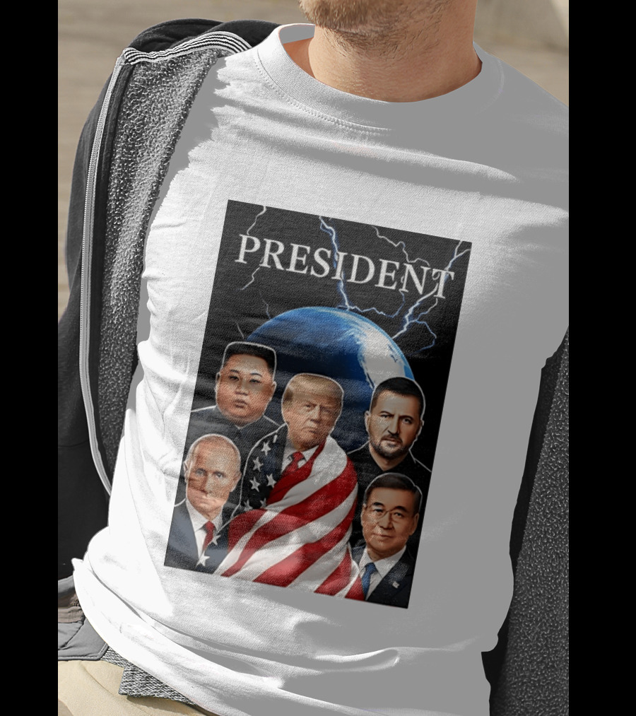 Presidents Trump Putin Zelenskyy Kim Jong Un Xi Jinping Global Leaders Earth Lightning T-Shirt