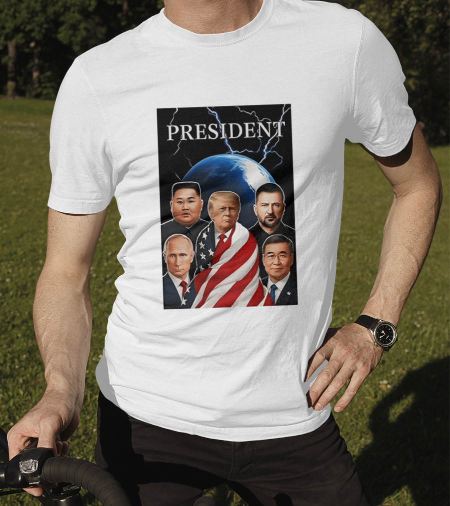Presidents Trump Putin Zelenskyy Kim Jong Un Xi Jinping Global Leaders Earth Lightning T-Shirt