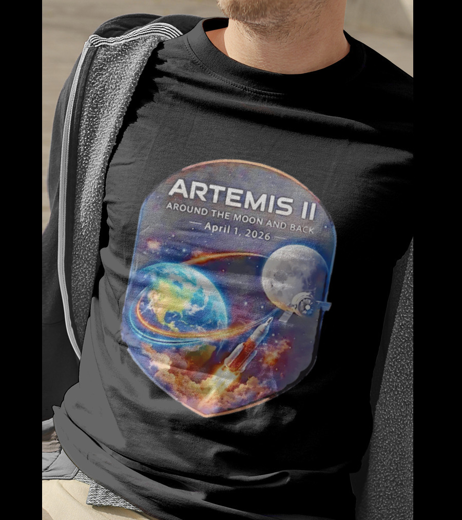 Artemis II Mission April 1 2026 Around The Moon And Back Rocket And Earth T-Shirt