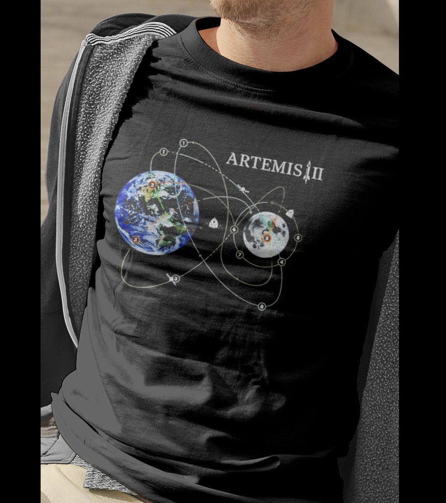 NASA Artemis II Mission Earth To Moon Trajectory Map T-Shirt
