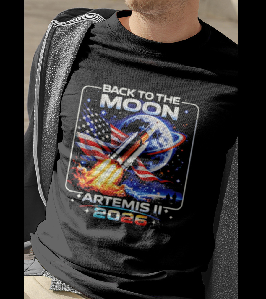 Back To The Moon Artemis II 2026 Rocket Launch Space Mission USA Flag T-Shirt