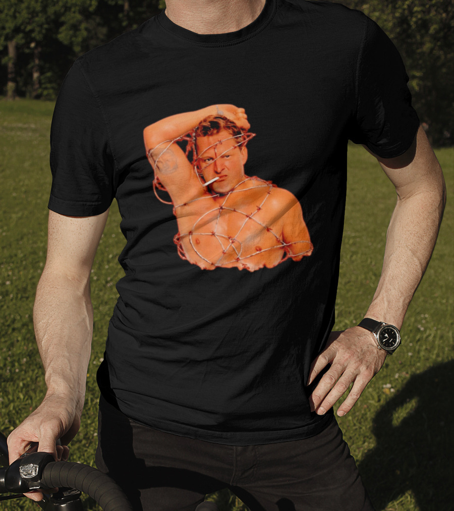 Sandman Barbed Wire Screenprinted Wrapping Wrestler With Cigarette T-Shirt