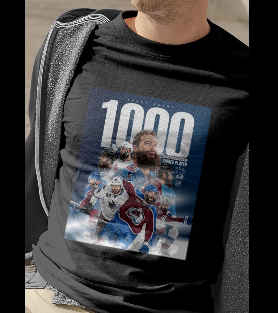 Brent Burns 1000 Consecutive NHL Games Played Colorado Avalanche San Jose Sharks T-Shirt