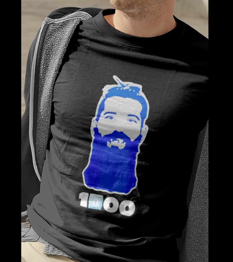Colorado Avalanche 1000th Milestone Burnzie Blue Beard T-Shirt