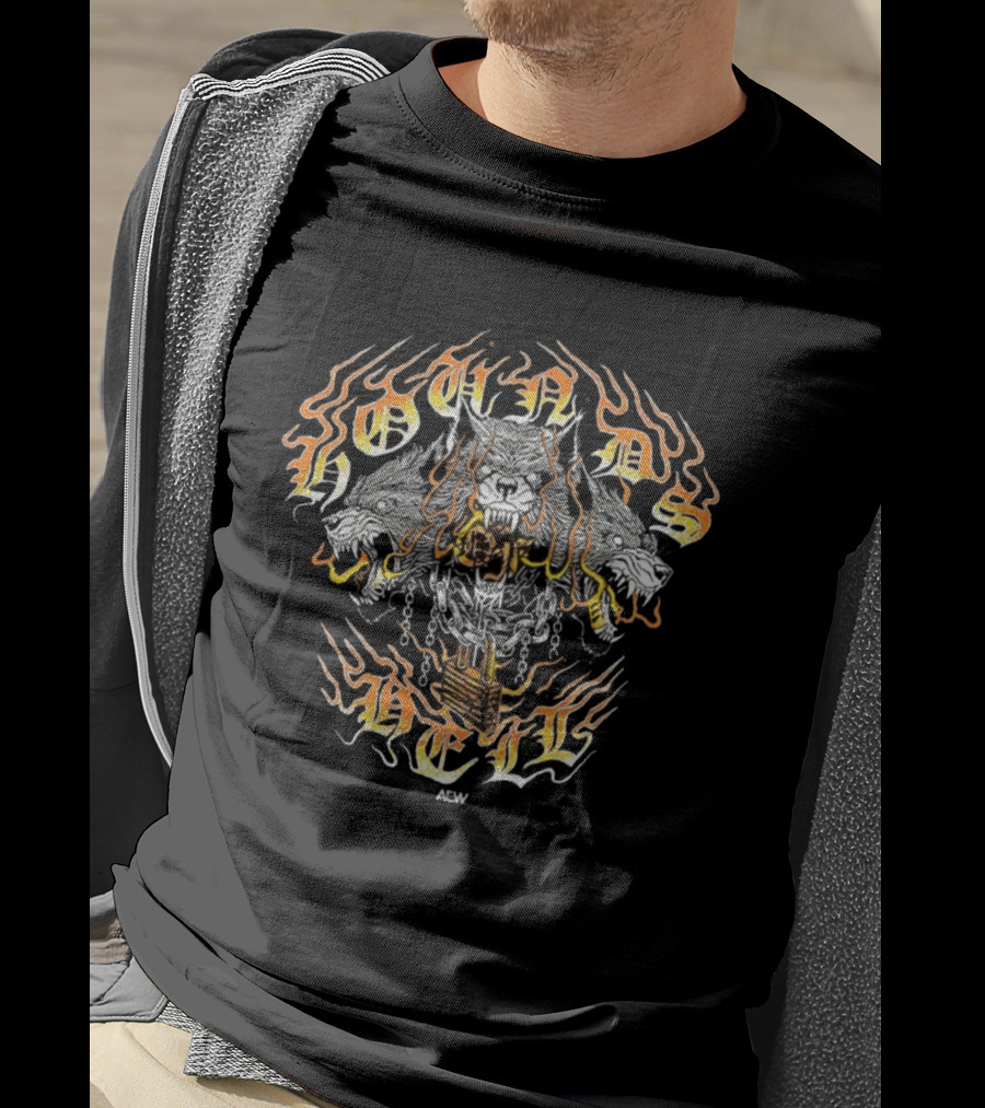 Hounds Of Hell Infernal Flames Skeleton Chains Aesthetic T-Shirt
