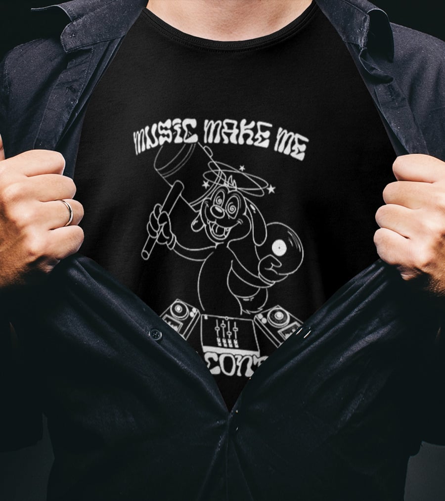 Music Make Me Lose Control Cartoon DJ Rabbit With Vinyl And Keyboard T-Shirt