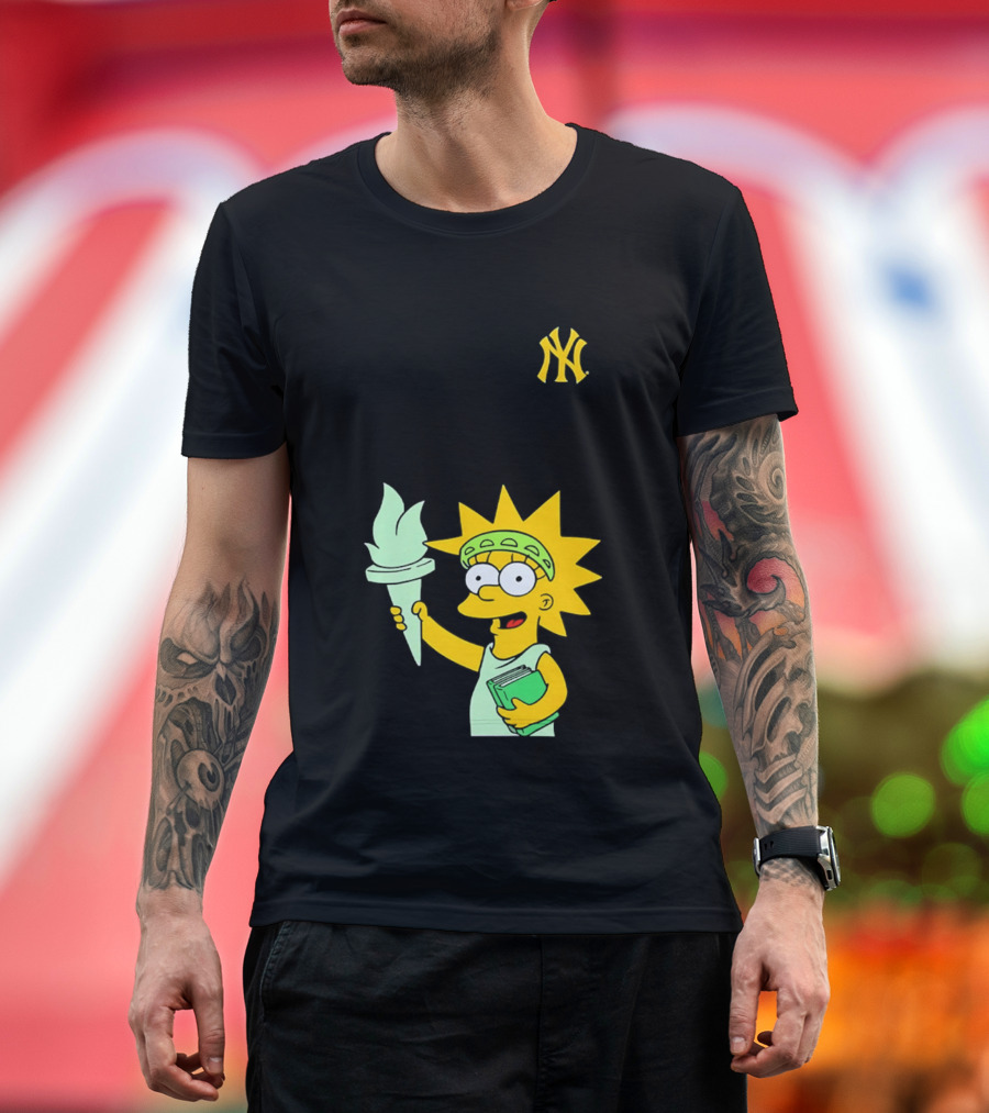 New York Yankees Simpsons Lisa Statue Of Liberty 2026 Iconic Collaboration T-Shirt