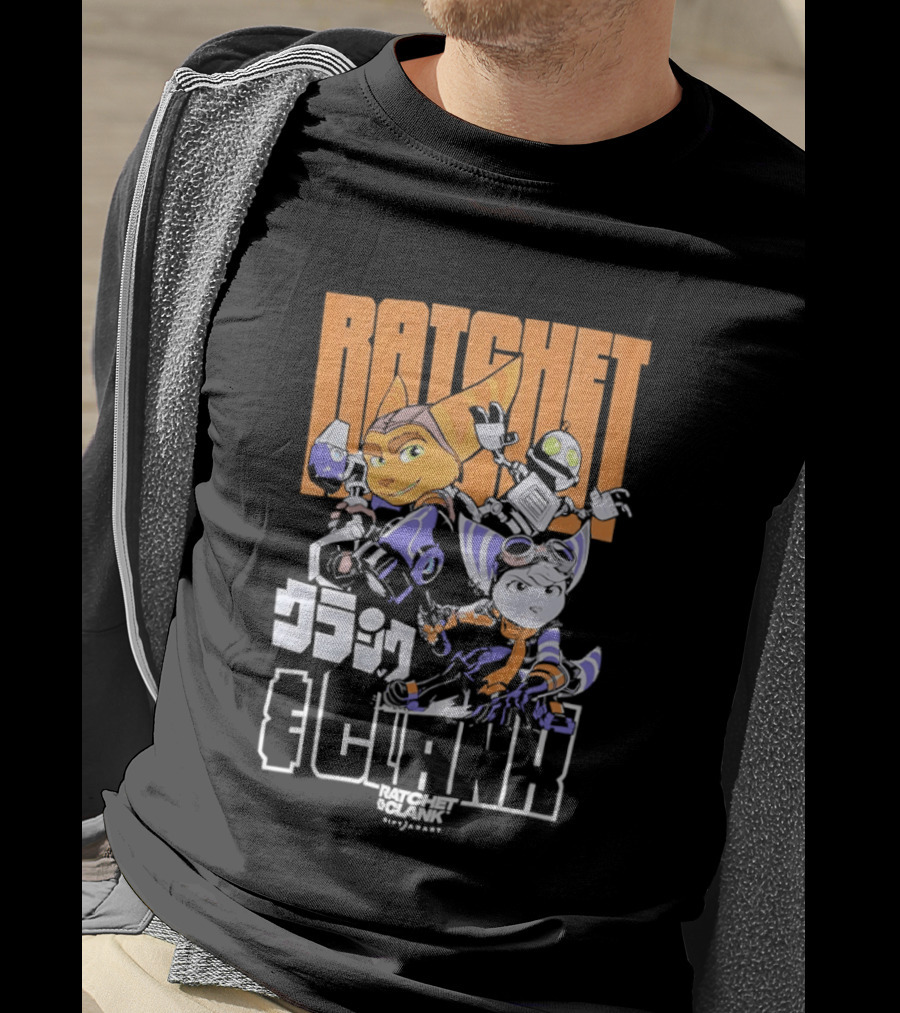 Ratchet And Clank Characters Orange And White Illustration With Japanese T-Shirt