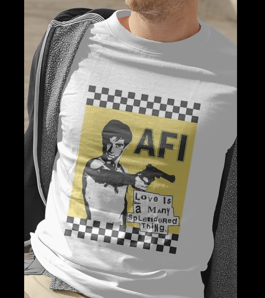 AFI Love Is A Many Splendored Thing Gun Silhouette Checkerboard T-Shirt