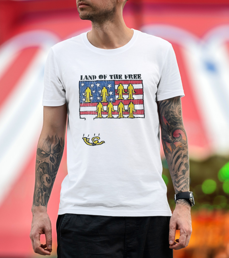 Land Of The Free USA Flag With Yellow Figures And Stars T-Shirt