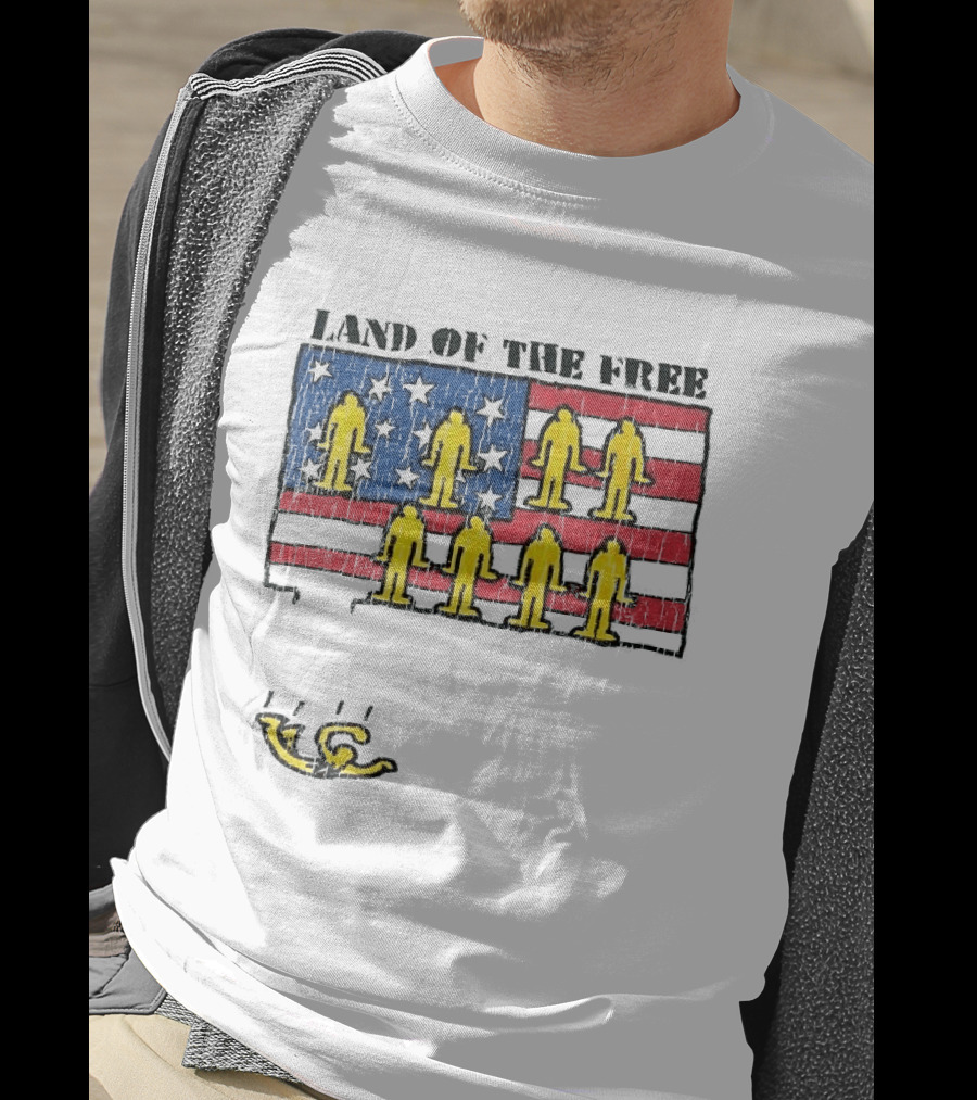 Land Of The Free USA Flag With Yellow Figures And Stars T-Shirt