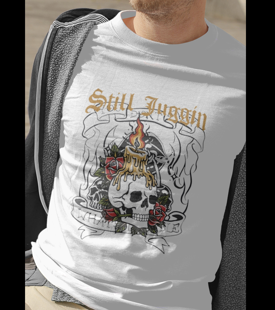 Still Juggin Skull Candle With Roses Emo T-Shirt