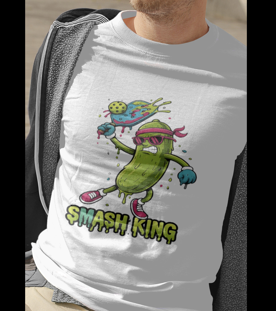Smash King Pickleball Pickle Character With Paddle And Ball T-Shirt