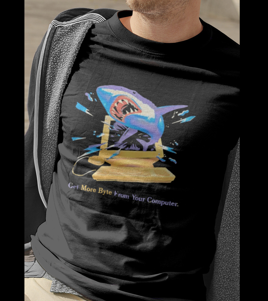Get More Byte From Your Computer Shark Breaking Through Screen T-Shirt