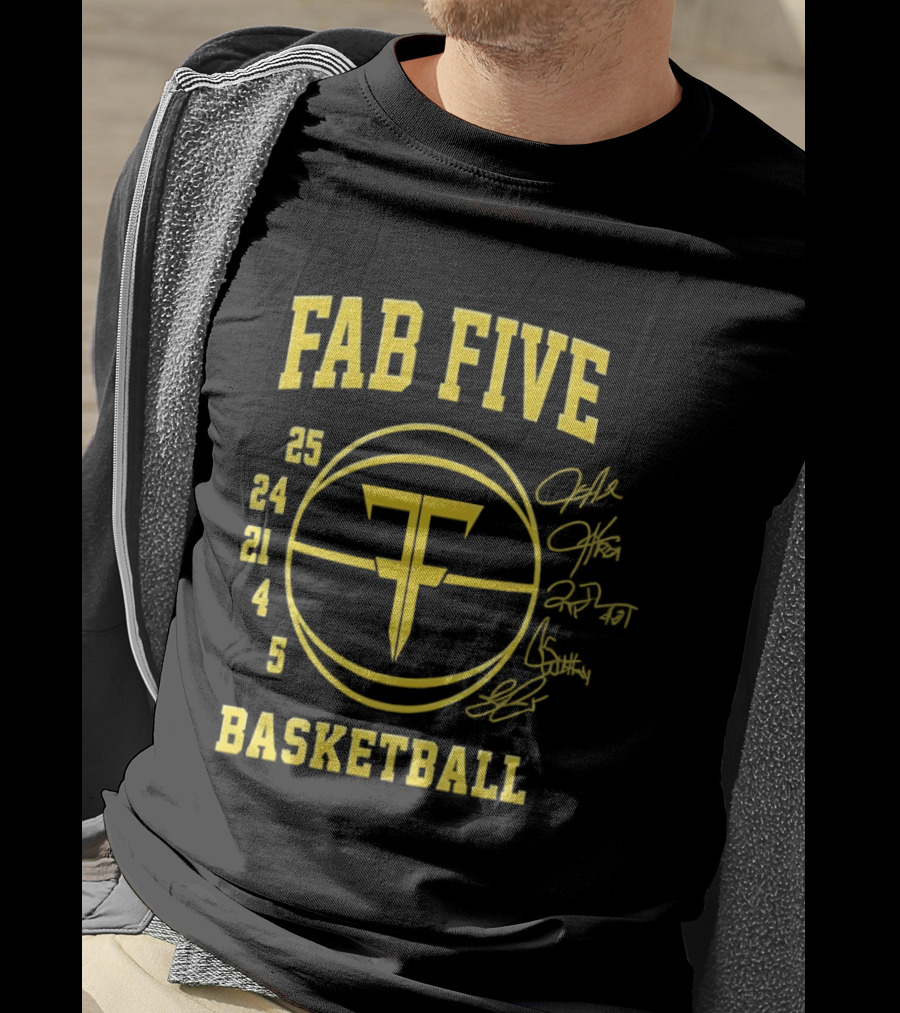 Fab Five Basketball Chris Webber Jalen Rose Juwan Howard Jimmy King Ray Jackson Signatures T-Shirt