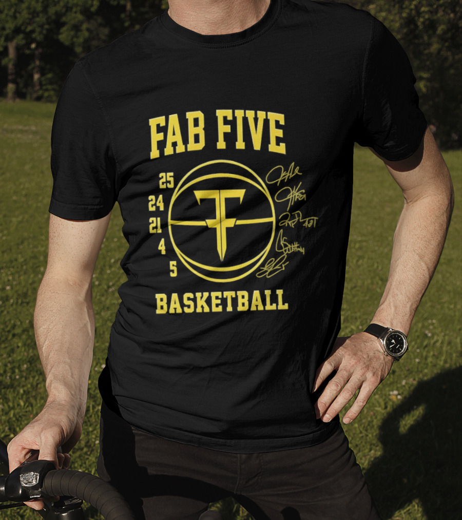 Fab Five Basketball Chris Webber Jalen Rose Juwan Howard Jimmy King Ray Jackson Signatures T-Shirt