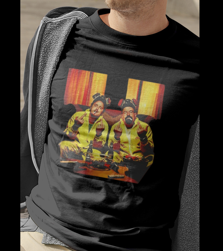 Jesse Pinkman Walter White Breaking Bad Flipping The Bird Yellow Hazmat Suits T-Shirt