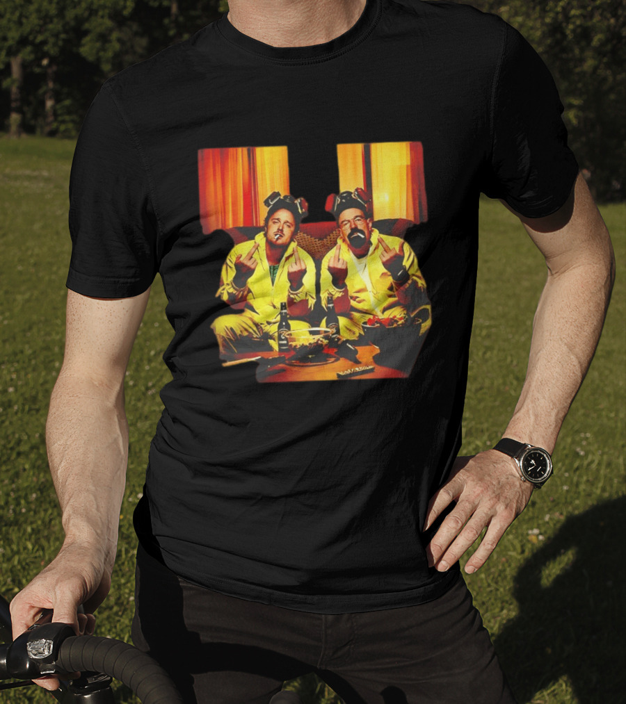 Jesse Pinkman Walter White Breaking Bad Flipping The Bird Yellow Hazmat Suits T-Shirt