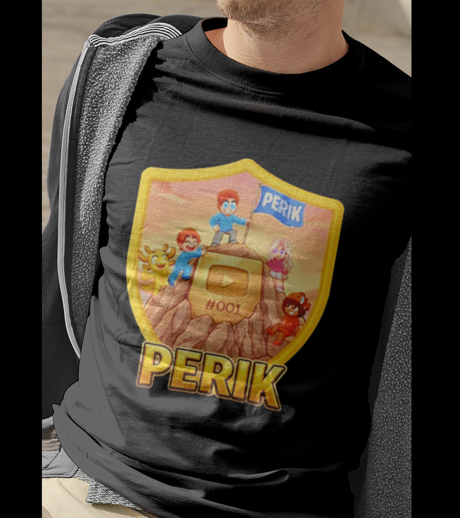 Perik #001 Cartoon Characters On Mountain With YouTube Play Button Image T-Shirt