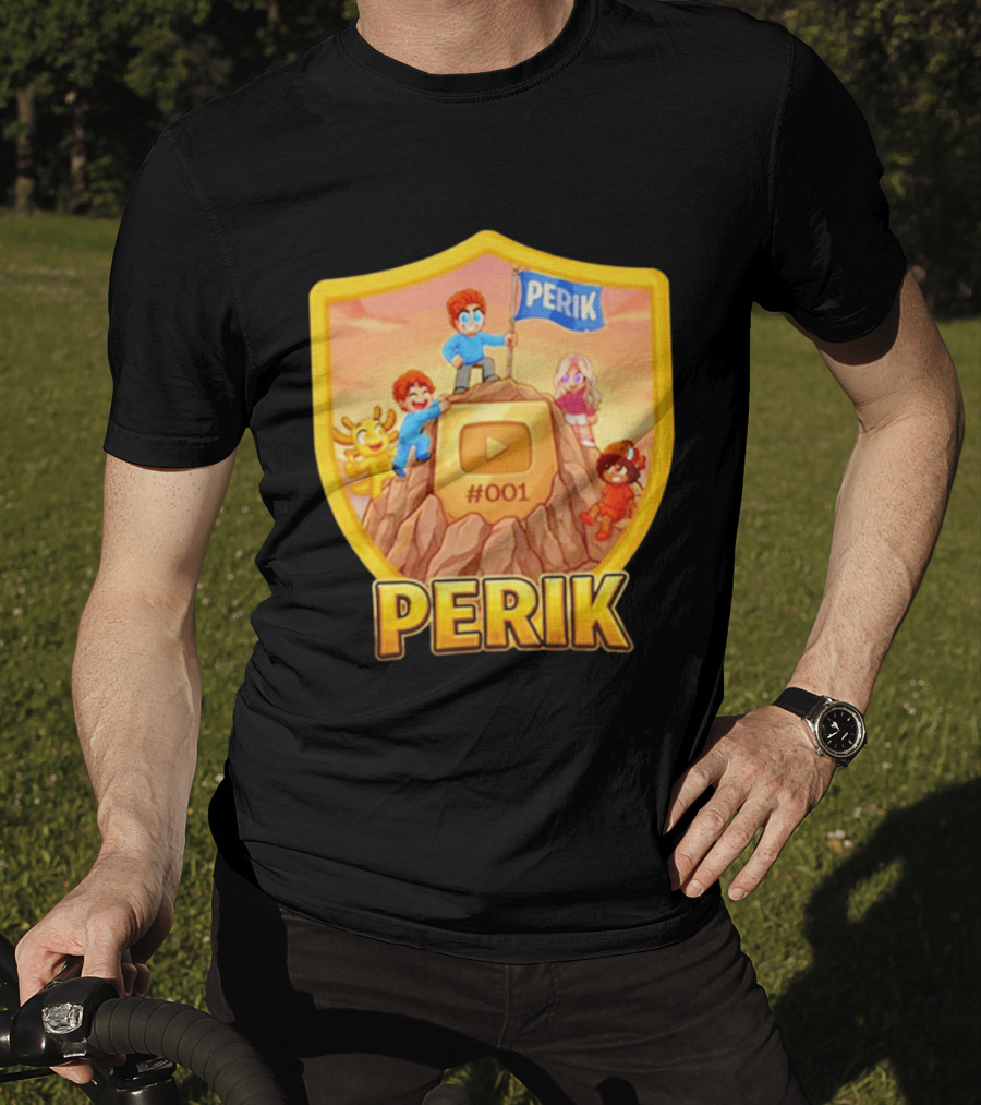 Perik #001 Cartoon Characters On Mountain With YouTube Play Button Image T-Shirt