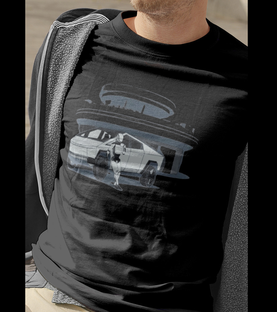 Tesla Cybertruck And Robot At Space Age Coffee Counter T-Shirt