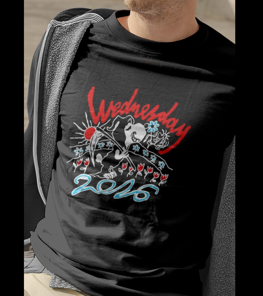 Wednesday 2026 Red Sun Blue Flowers Tour T-Shirt