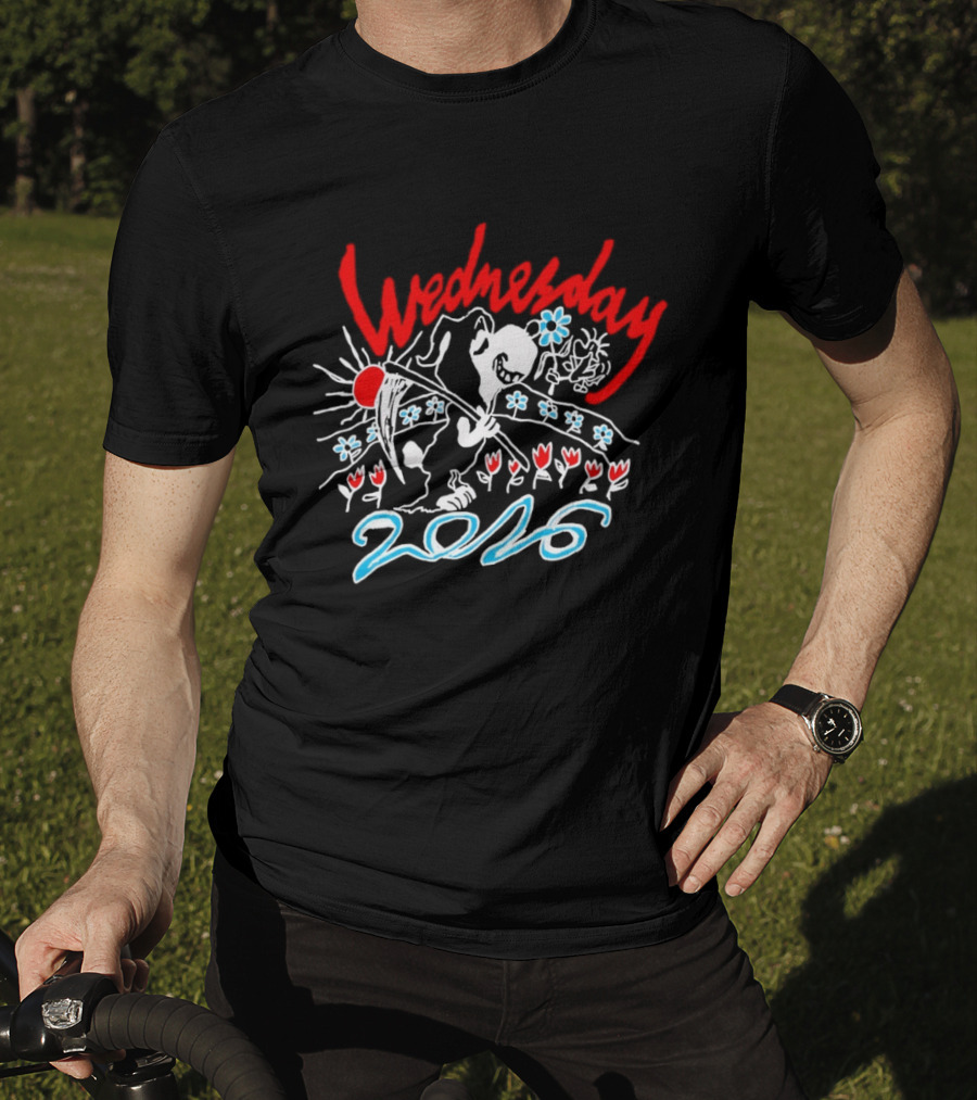Wednesday 2026 Red Sun Blue Flowers Tour T-Shirt