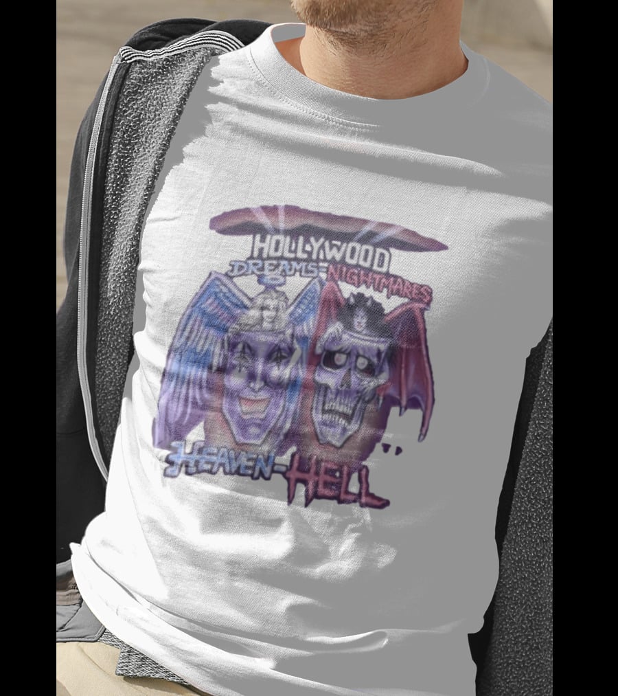 Hollywood Dreams Nightmares Heaven Hell Angel And Demon Skulls T-Shirt