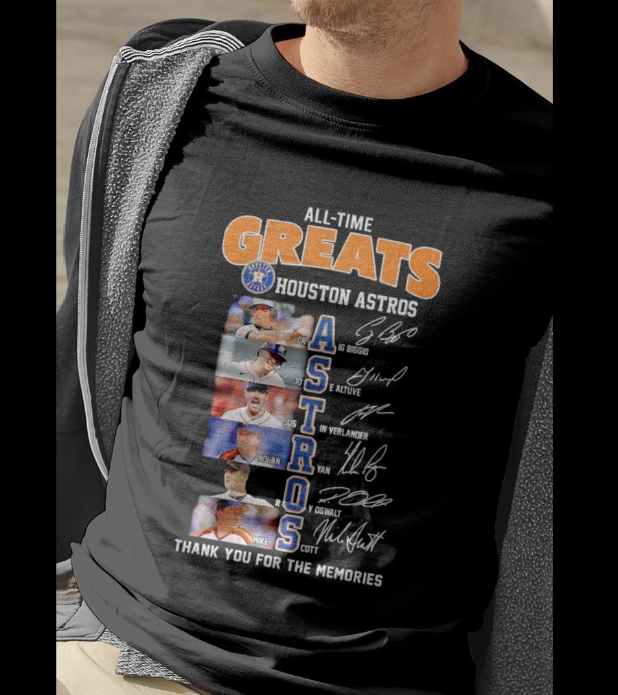 All Time Greats Houston Astros Names Signatures Thank You For The Memories T-Shirt