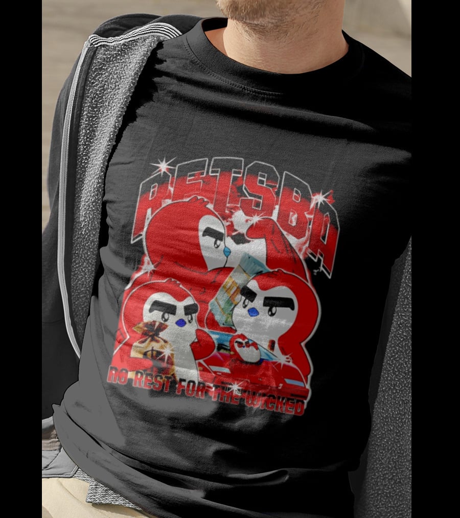 Retsba No Rest For The Wicked Red Characters With Cash And Car T-Shirt