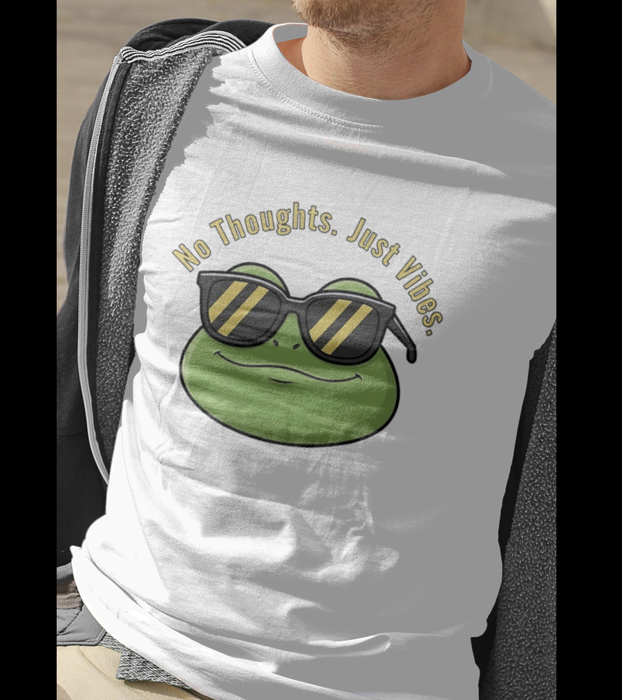 Frog No Thoughts Just Vibes Sunglasses Relaxed Mood T-Shirt