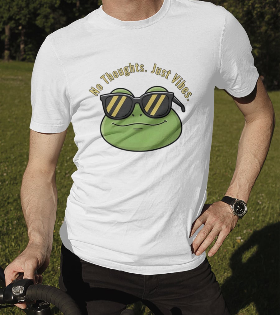 Frog No Thoughts Just Vibes Sunglasses Relaxed Mood T-Shirt